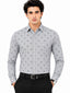 Men's Printed Regular Fit Semi Formal Shirt | Light Grey | Premium | Cotton Enriched | Full Sleeves | Single Chest Pocket