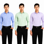 Clothizen Men's Solid Formal Shirt pack of 3 | Green | Lavender | Medium Blue | Premium | Cotton Enriched | Full Sleeves | Comfort Fit | Single Chest Pocket