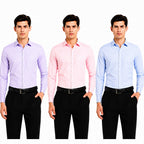Clothizen Men's Solid Formal Shirt pack of 3 | Light Blue | Lavender | Pink | Premium | Cotton Enriched | Full Sleeves | Comfort Fit | Single Chest Pocket
