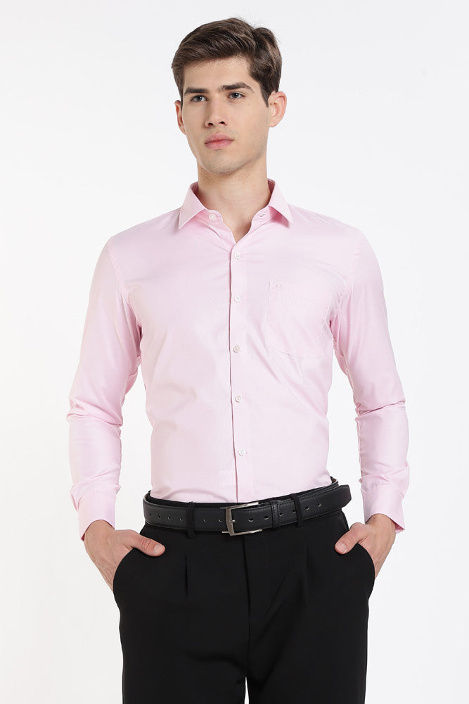 Clothizen Men's Solid Formal Shirt | Pink | Premium | Cotton Enriched | Full Sleeves | Comfort Fit | Single Chest Pocket Main image