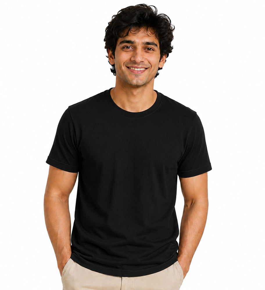Clothizen Men's Premium 100% Cotton Solid T-Shirt | Black | Round Neck| Half Sleeves | Regular Fit | 180 GSM | Bio-Washed Main image