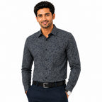 Men's Printed Regular Fit  Semi Formal Shirt | Black | Premium | 100% Cotton | Full Sleeves | Single Chest Pocket