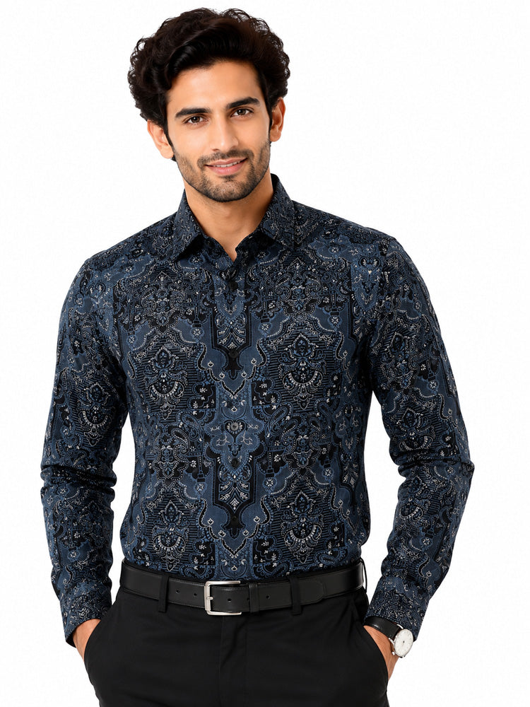 Men's Printed Regular Fit  Semi   Formal Shirt | Coffee Brown | Premium | 100% Cotton | Full Sleeves | Single Chest Pocket
