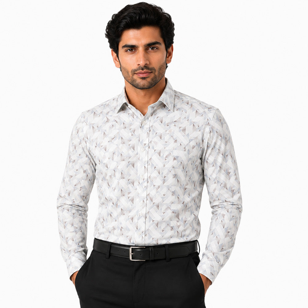 Men's Printed Regular Fit Formal Shirt | White and Blue| Premium | 100% Cotton | Full Sleeves | Single Chest Pocket