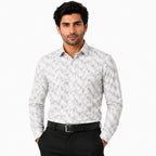 Men's Printed Regular Fit Formal Shirt | White and Blue| Premium | 100% Cotton | Full Sleeves | Single Chest Pocket