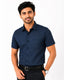 Men's Printed Regular Fit Formal Shirt | Indigo Blue with Grey Geometric Print | Premium | Pure Cotton | Half Sleeves | Single Chest Pocket