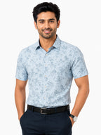 Men's Printed Slim Fit Semi Formal Shirt | Ivory White with Silver Grey Floral Print | Premium | 100% Cotton | Half Sleeves | Single Chest Pocket