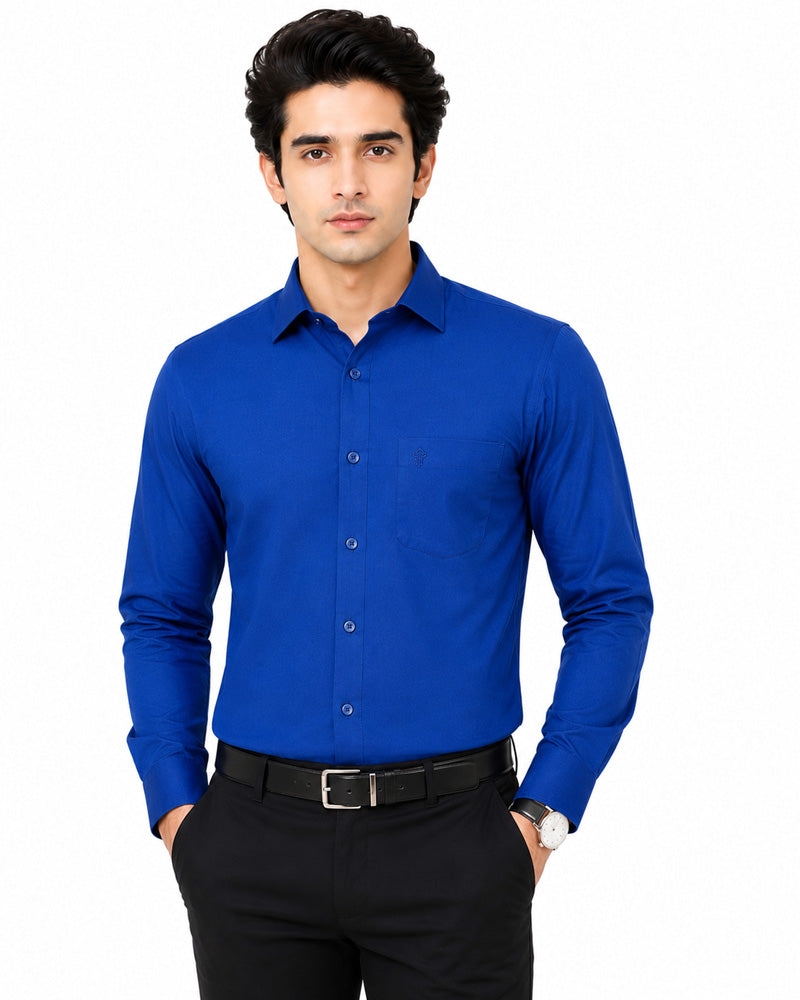 Clothizen Men's Solid Formal Shirt | Royal Blue | Premium | Cotton Enriched | Full Sleeves | Comfort Fit | Single Chest Pocket Main image