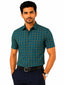 Men's Checkered Regular Fit Formal Shirt | Teal Blue with Mustard Checks | Premium | Pure Cotton | Half Sleeves | Single Chest Pocket