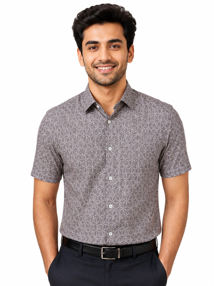 Men's Printed Slim Fit Semi Formal Shirt | Premium | 100% Cotton | Half Sleeves | Single Chest Pocket Main image