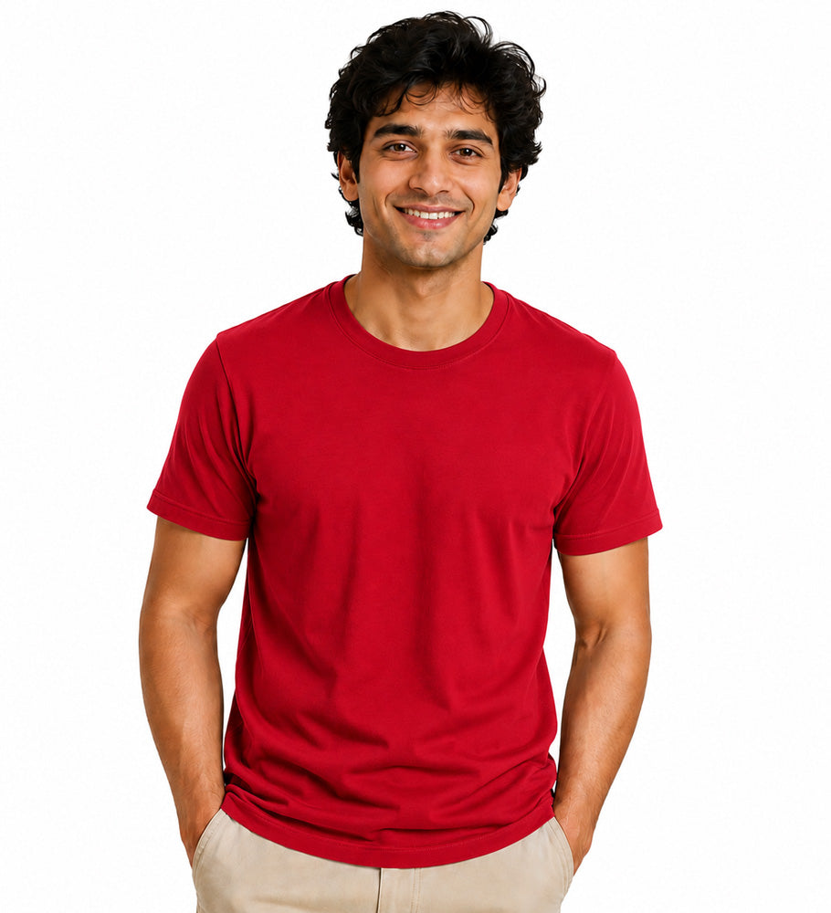 Clothizen Men's Premium 100% Cotton Solid T-Shirt | Red | Round Neck| Half Sleeves | Regular Fit | 180 GSM | Bio-Washed Main image