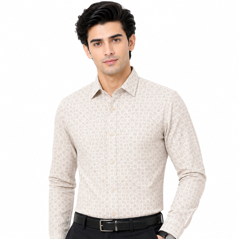 Men's Printed Regular Fit Semi Formal Shirt | Premium | 100% Cotton | Full Sleeves | Single Chest Pocket Main image