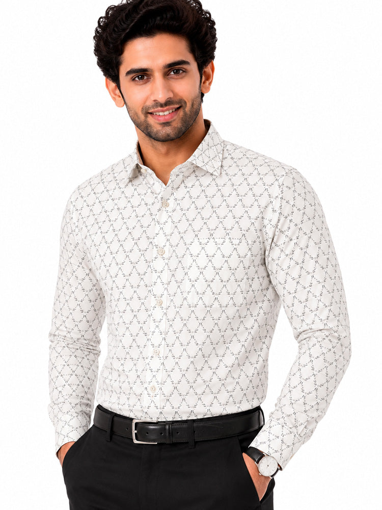 Men's Printed Regular Fit Semi Formal Shirt | Premium | 100% Cotton | Full Sleeves | Single Chest Pocket Main image