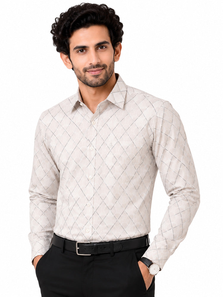 Men's Printed Regular Fit Semi Formal Shirt |  Premium | 100% Cotton | Full Sleeves | Single Chest Pocket Secondary image