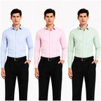 Clothizen Men's Solid Formal Shirt pack of 3 | Light Blue | Green | Pink | Premium | Cotton Enriched | Full Sleeves | Comfort Fit | Single Chest Pocket