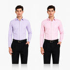 Clothizen Men's Solid Formal Shirt pack of 2 Lavender | Pink| Premium | Cotton Enriched | Full Sleeves | Comfort Fit | Single Chest Pocket