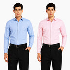 Clothizen Men's Solid Formal Shirt pack of 2 Medium Blue | Pink| Premium | Cotton Enriched | Full Sleeves | Comfort Fit | Single Chest Pocket