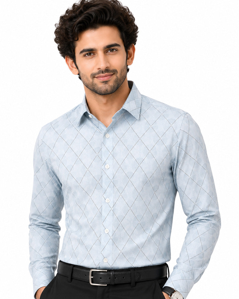 Men's Printed Regular Fit Semi Formal Shirt |  Premium | 100% Cotton | Full Sleeves | Single Chest Pocket Main image