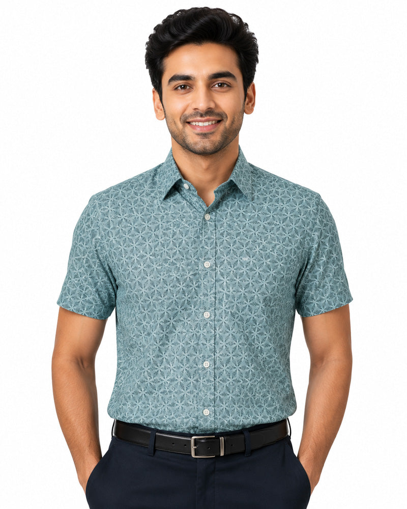 Men's Printed Slim Fit Semi Formal Shirt | Premium | 100% Cotton | Half Sleeves | Single Chest Pocket