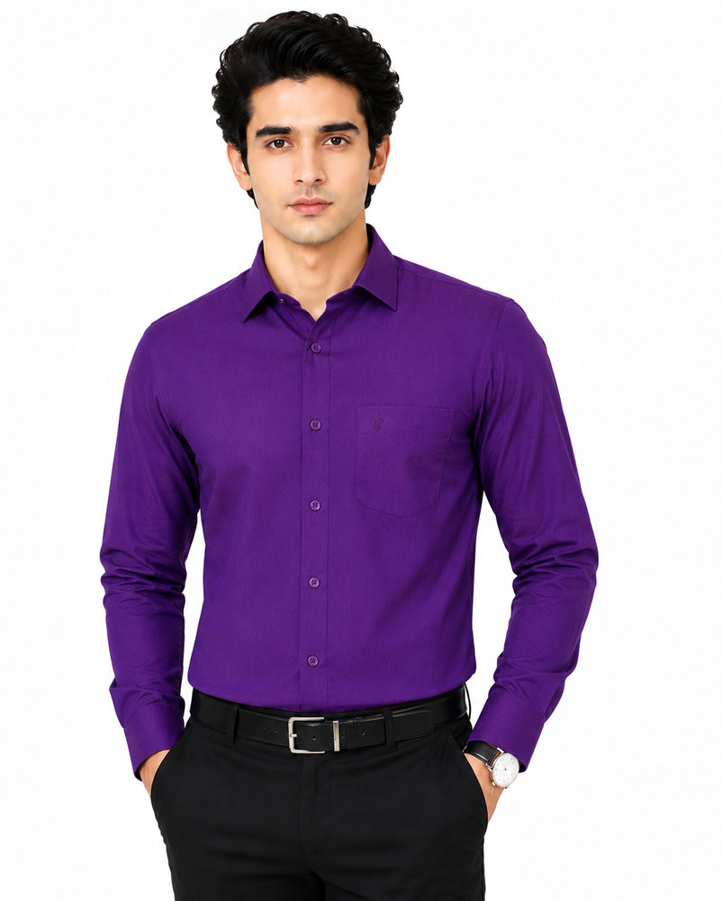 Clothizen Men's Solid Formal Shirt | Royal Purple | Premium | Cotton Enriched | Full Sleeves | Comfort Fit | Single Chest Pocket Main image