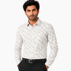 Men's Printed Regular Fit Formal Shirt | White and Blue| Premium | 100% Cotton | Full Sleeves | Single Chest Pocket
