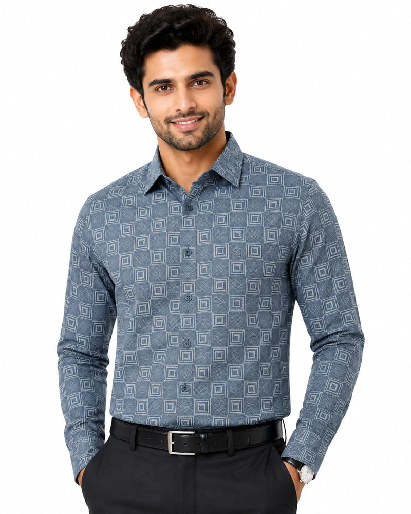 Men's Printed Regular Fit  Semi   Formal Shirt | Premium | 100% Cotton | Full Sleeves | Single Chest Pocket Main image