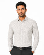 Men's Printed Regular Fit Formal Shirt | White cream| Premium | 100% Satin Cotton | Full Sleeves | Single Chest Pocket