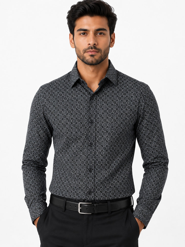 Men's Striped Smart Fit Semi Formal Shirt | Navy Blue | Premium | 100% Cotton | Full Sleeves | Single Chest Pocket Main image
