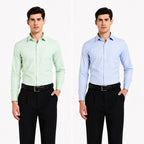 Clothizen Men's Solid Formal Shirt pack of 2 | Green | Light Blue | Premium | Cotton Enriched | Full Sleeves | Comfort Fit | Single Chest Pocket