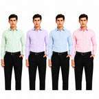 Clothizen Men's Solid Formal Shirt pack of 4 | Green | Lavender | Pink | Light Blue | Premium | Cotton Enriched | Full Sleeves | Comfort Fit | Single Chest Pocket
