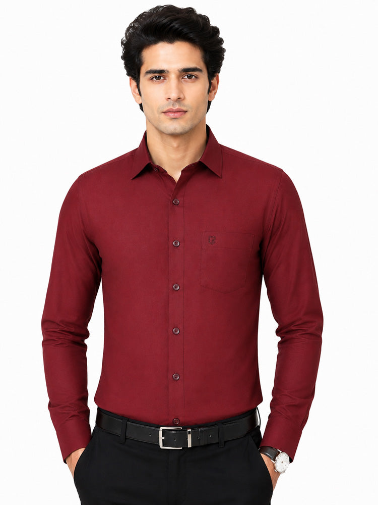 Clothizen Men's Solid Formal Shirt | Deep Maroon | Premium | Cotton Enriched | Full Sleeves | Comfort Fit | Single Chest Pocket