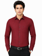 Clothizen Men's Solid Formal Shirt | Deep Maroon | Premium | Cotton Enriched | Full Sleeves | Comfort Fit | Single Chest Pocket