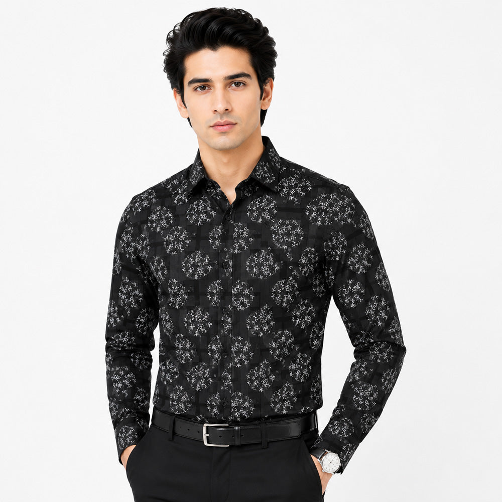 Men's Printed Regular Fit Semi Formal Shirt | Premium | 100% Cotton | Full Sleeves | Single Chest Pocket Secondary image