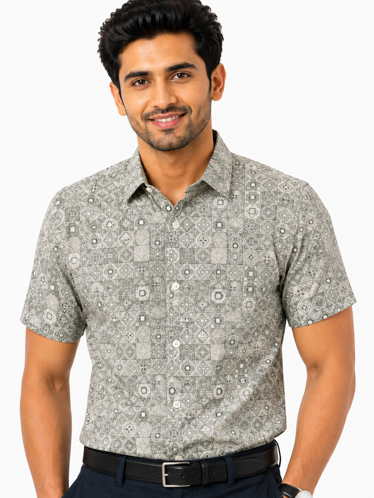 Men's Printed Slim Fit Semi Formal Shirt | 100% Cotton | Half Sleeves | Single Chest Pocket Main image