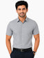 Men's Printed Regular Fit Formal Shirt | Ice Grey with Slate Grey Geometric Print | Premium | Pure Cotton | Half Sleeves | Single Chest Pocket