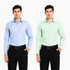 Clothizen Men's Solid Formal Shirt pack of 2 Medium Blue | Green| Premium | Cotton Enriched | Full Sleeves | Comfort Fit | Single Chest Pocket