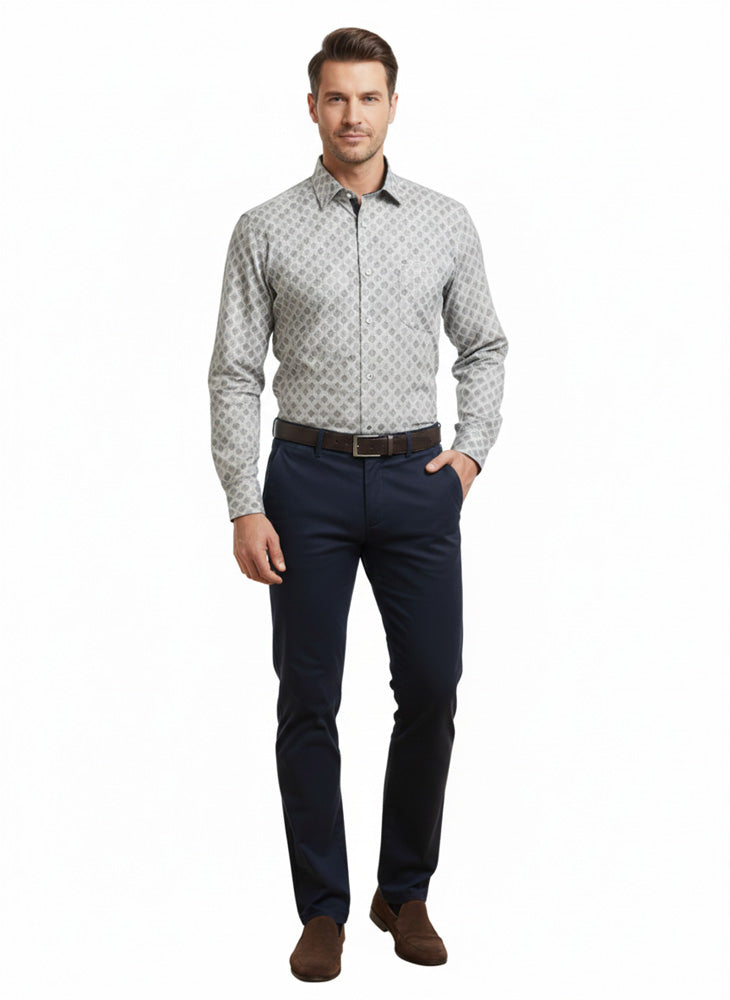 Men's Printed Regular Fit Formal Shirt | Black | Premium | 100% Cotton | Full Sleeves | Single Chest Pocket