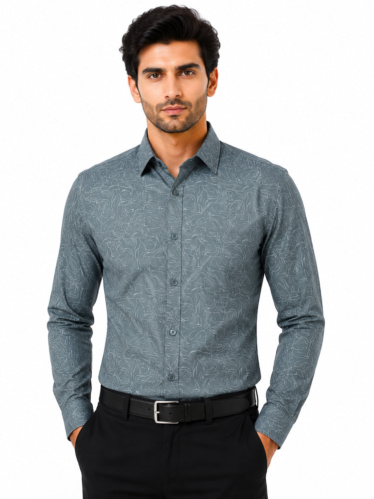 Men's Printed Regular Fit Formal Shirt | Aqua Green | Premium |100% Satin Cotton | Full Sleeves | Single Chest Pocket