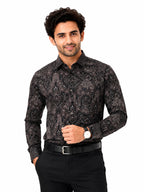 Men's Printed Regular Fit  Semi   Formal Shirt | Coffee Brown | Premium | 100% Cotton | Full Sleeves | Single Chest Pocket