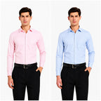 Clothizen Men's Solid Formal Shirt pack of 2 Light Blue | Pink | Premium | Cotton Enriched | Full Sleeves | Comfort Fit | Single Chest Pocket