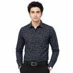 Men's Printed Regular Fit  Semi   Formal Shirt | Royal Blue Black | Premium | 100% Cotton | Full Sleeves | Single Chest Pocket