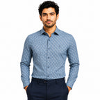 Men's Printed Regular Fit Formal Shirt | Aqua Blue | Premium |100% Satin Cotton | Full Sleeves | Single Chest Pocket