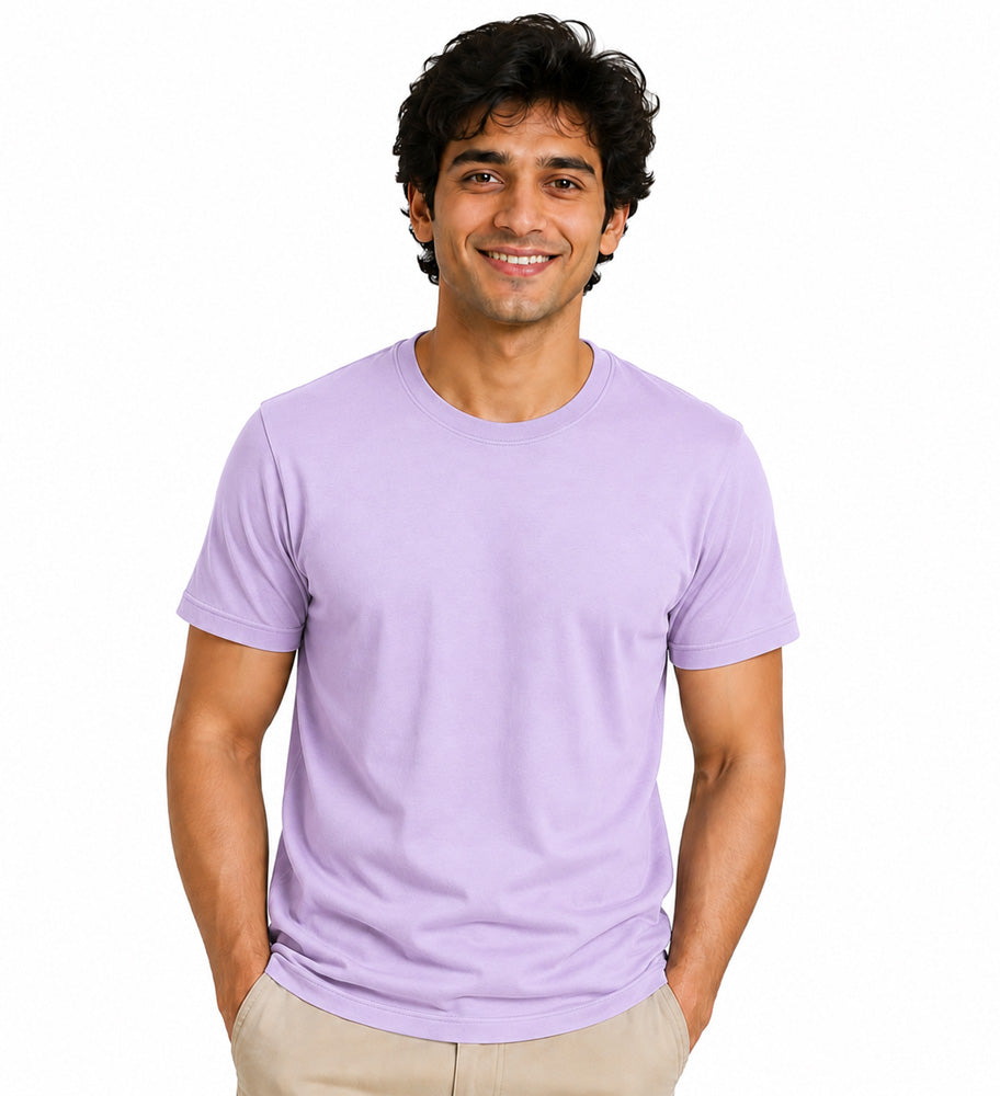 Clothizen Men's Premium 100% Cotton Solid T-Shirt | Lavender | Round Neck| Half Sleeves | Regular Fit | 180 GSM | Bio-Washed Main image