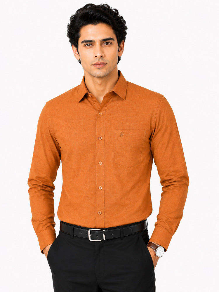 Clothizen Men's Solid Formal Shirt | Pink | Burnt Orange | Cotton Enriched | Full Sleeves | Comfort Fit | Single Chest Pocket Main image