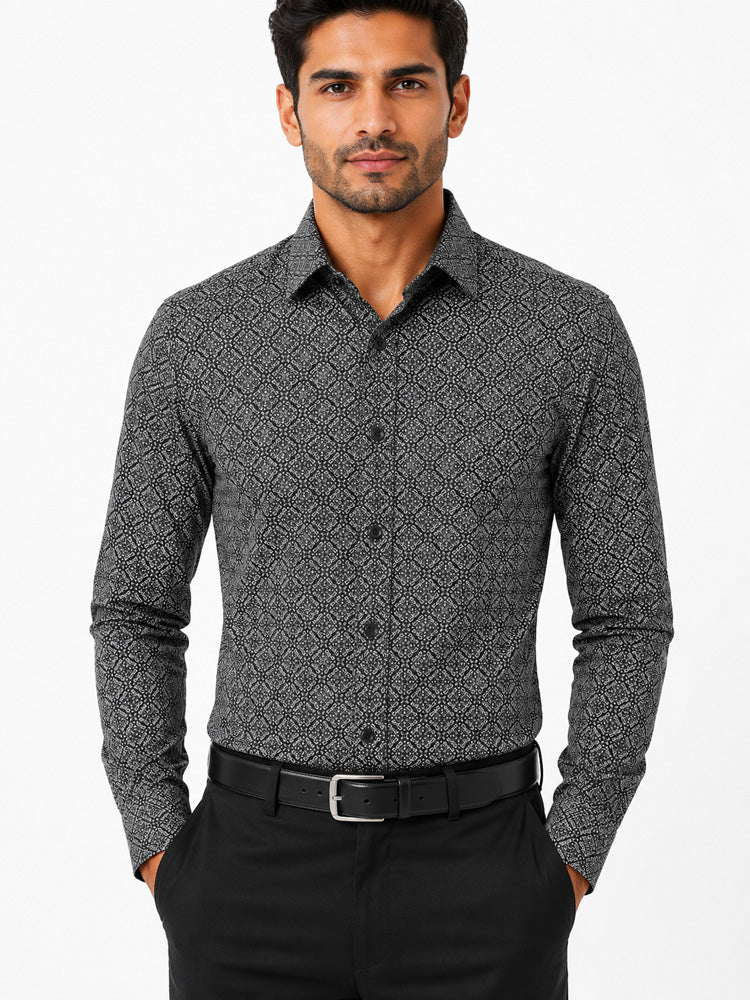 Men's Striped Smart Fit Semi Formal Shirt | Black | Premium | 100% Cotton | Full Sleeves | Single Chest Pocket