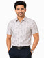 Men's Printed Slim Fit Semi Formal Shirt | Ivory White with Silver Grey Floral Print | Premium | 100% Cotton | Half Sleeves | Single Chest Pocket