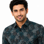Men's Printed Regular Fit  Semi Formal Shirt | Wine Black | Premium | 100% Cotton | Full Sleeves | Single Chest Pocket