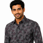 Men's Printed Regular Fit  Semi Formal Shirt | Wine Black | Premium | 100% Cotton | Full Sleeves | Single Chest Pocket