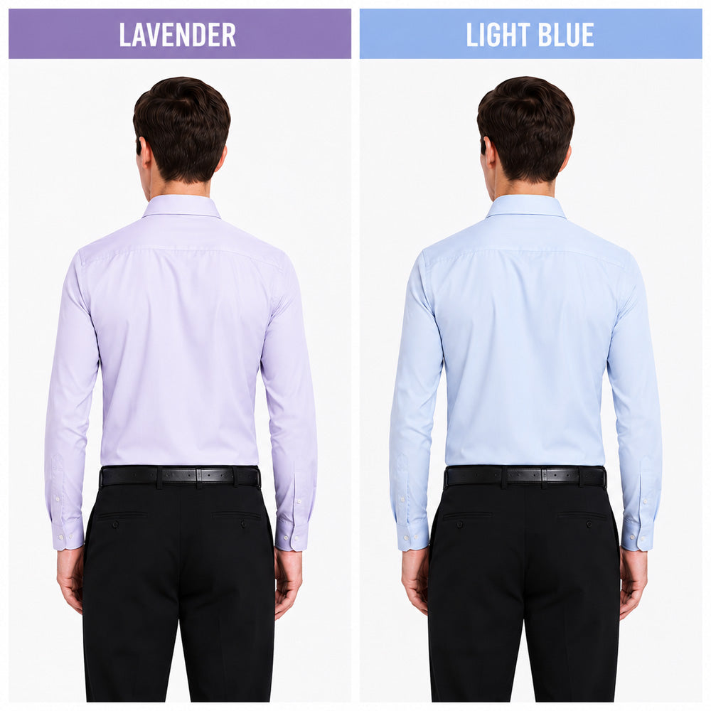 Clothizen Men's Solid Formal Shirt pack of 2 Light Blue | Lavender | Premium | Cotton Enriched | Full Sleeves | Comfort Fit | Single Chest Pocket