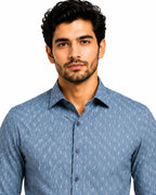 Men's Printed Regular Fit Formal Shirt | Aqua Blue | Premium |100% Satin Cotton | Full Sleeves | Single Chest Pocket